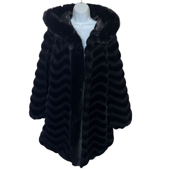 Gallery Jackets & Blazers - GALLERY Hooded Faux Fur Coat Black Size 1X